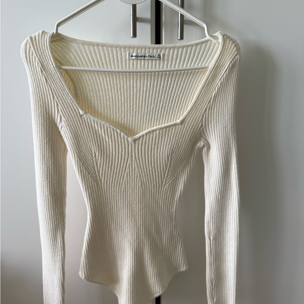 Cream Ribbed Long Sleeve Bodysuit